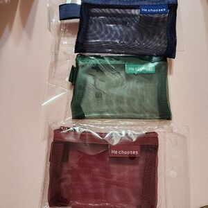 Mesh Pouches Trio - Navy, Green, Burgundy